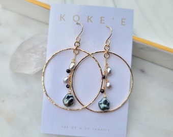 Tahitian Keshi Pearl Hoops | Pearl Hoops | Pearl Earrings | Minimalist | Dainty