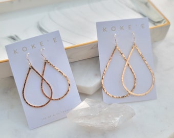 Hammered Teardrop Hoops: Gold Filled or Sterling Silver
