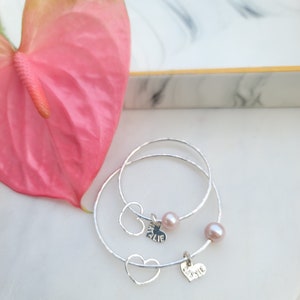 Baby & Child Bangle Keiki Bangle Baby Bangle Pearl Bangle Charm Bangle Shell Bangle Child Bracelet Personalized Bangle image 9