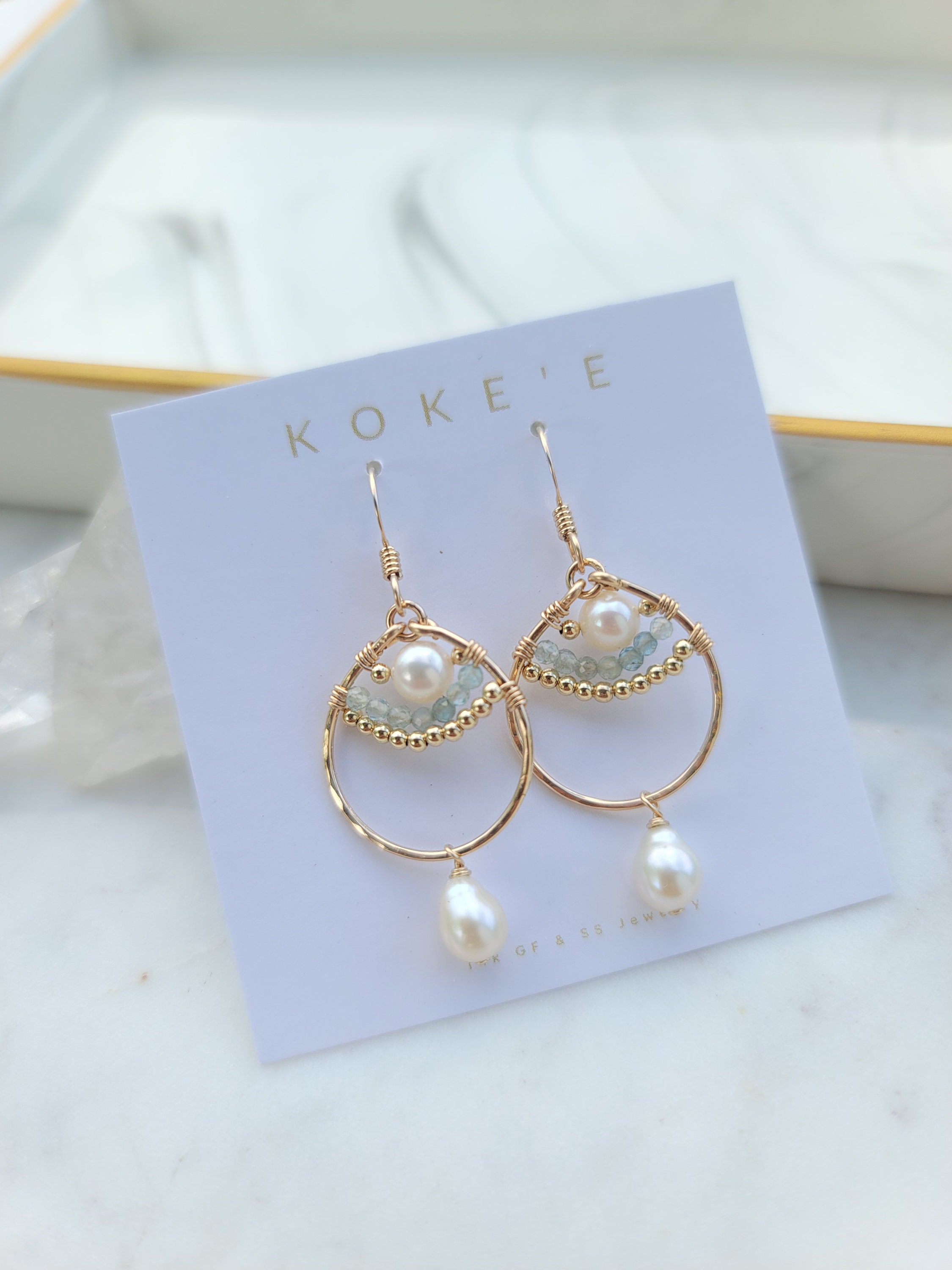 Pearl & Gemstone Earrings | White Pearls | Pearl Jewelry | Minimalist | Dainy | Everyday Wear