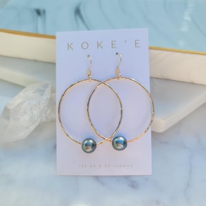 Black Tahitian Pearl Hoops | Earrings | Minimalist | Everyday Wear