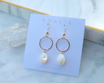 Pikake Mini Hoop Earrings | Mother of Pearl | Shell Jewelry | Beach Jewelry | Simple | Minimalist