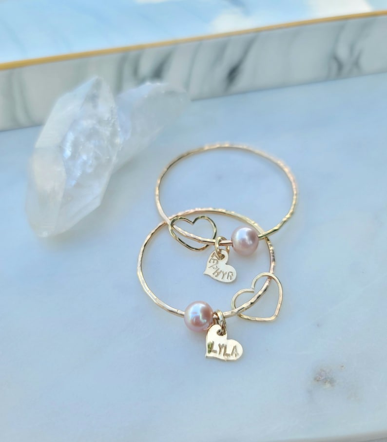 Baby & Child Bangle Keiki Bangle Baby Bangle Pearl Bangle Charm Bangle Shell Bangle Child Bracelet Personalized Bangle image 1