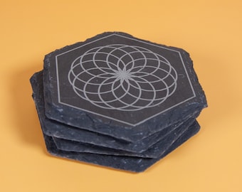 Lotus of Life | Slate Stone Coaster Set
