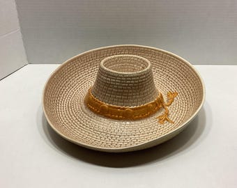 Vintage Mexican Sombrero -Chip and Salsa Bowl: 1986 Ceramic Party Platter