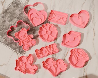 Valentine's Day Cookie Cutter Set (10-piece) | Large Baking Bundle | Heart, Teddy Bear, Rose & Lips | Cookie Cutter Gift