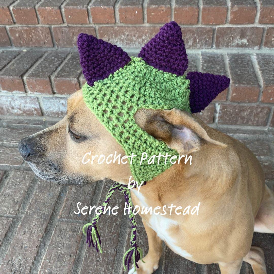 39 Dog Hat Crochet Patterns to Make for Photos, Gifts, and Festive Dress-Up 8 Crochet Dinosaur Dog Hat Pattern Earflap Hat with Braids