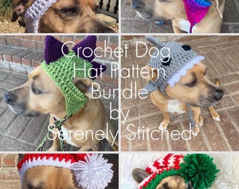 Crochet Dog Hat Pattern Bundle | 6 Earflap Hat Patterns with Braids | XXS to XXL | Beginner Friendly PDF | Pet Patterns | Instant Download