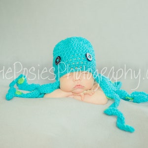 Crochet Octopus Baby Hat for Baby Girl, Baby Boy. Photography Prop, Newborn, Infant, Child Sizes [Turquoise & Spring Green]