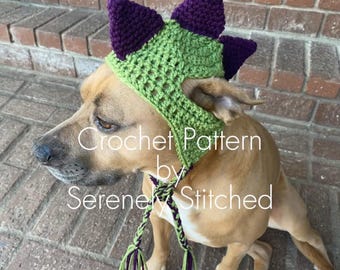 Crochet Dinosaur Dog Hat Pattern | Earflap Hat with Braids and Spikes | XXS to XXL | Beginner Friendly PDF | Instant Download