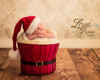 Crochet Santa Christmas Hat for Baby. Photography Prop, Newborn, Infant, Child Sizes [Cherry Red & White]