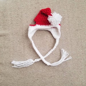 Crochet Santa Dog Hat with Earflaps and Braids, Elf Dog Hat, Dog Christmas Hat. Fur Baby Gift, Cute Dog Hat [Cherry Red & White]