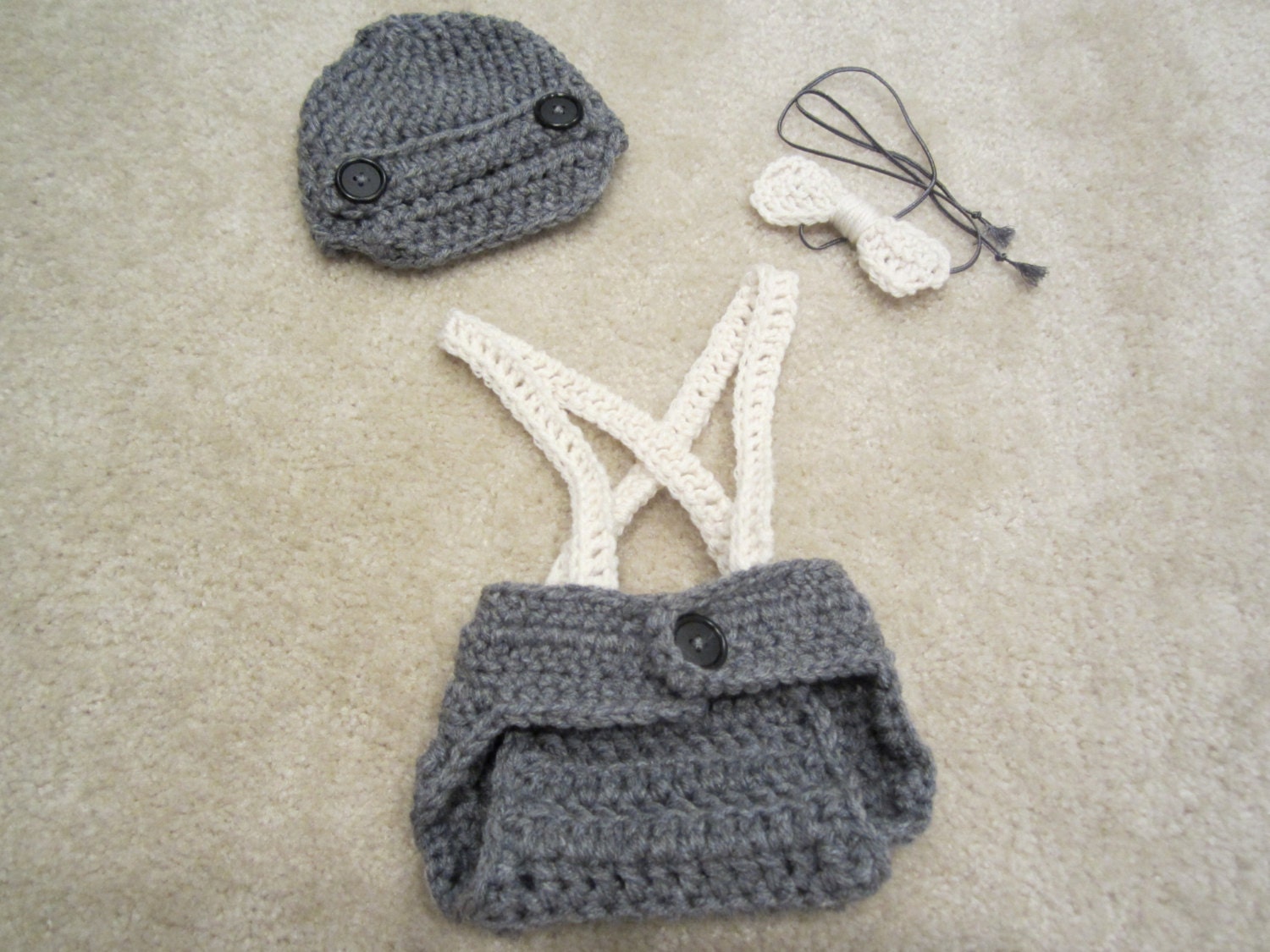 Crochet Baby Boy Newsboy Set with Suspenders and Bowtie Etsy