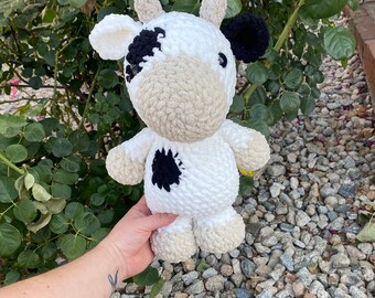 Crochet Jumbo Cow Plushie, Giant Plush Animal, Cow Toy, Cow Stuffed Animal, Giant Cow [Black & White]