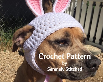 CROCHET PATTERN Easter Bunny Dog Hat Earflap Hat with Braids - Sizes xxs, xs, s, m, l, xl, and xxl