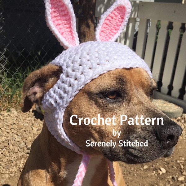 CROCHET PATTERN Easter Bunny Dog Hat Earflap Hat with Braids - Sizes xxs, xs, s, m, l, xl, and xxl