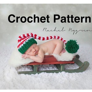 CROCHET PATTERN Striped Christmas Elf Hat - Sizes Newborn, 0-3M, 3-6M, 6-12M, Toddler/Small Child, and Child