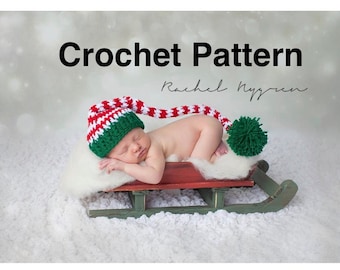 CROCHET PATTERN Striped Christmas Elf Hat - Sizes Newborn, 0-3M, 3-6M, 6-12M, Toddler/Small Child, and Child