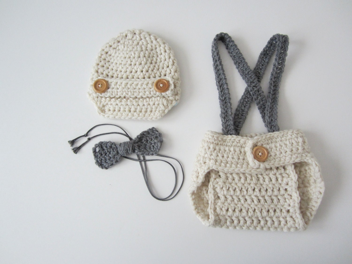 Crochet Baby Boy Newsboy Set with Suspenders and Bowtie
