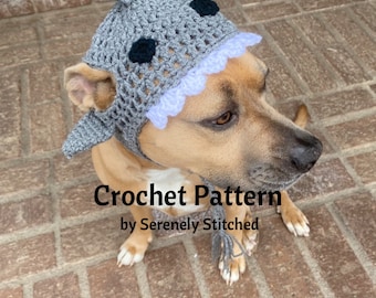 CROCHET PATTERN Dog Shark Hat Earflap Hat with Braids - Sizes xxs, xs, s, m, l, xl, and xxl