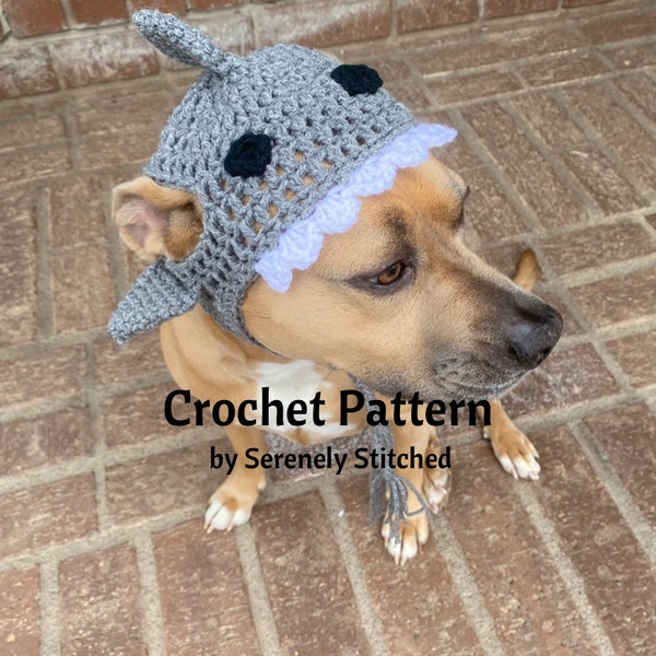 CROCHET PATTERN Dog Shark Hat Earflap Hat with Braids - Sizes xxs, xs, s, m, l, xl, and xxl