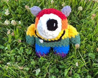Crochet Monster Amigurumi, Crochet Plushie, Crochet Stuffed Animal Made with Soft Blanket Yarn - Monte the Monster (Rainbow)