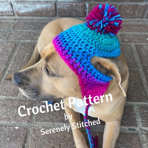 CROCHET PATTERN Dog Hat Earflap Hat with Braids - Sizes xxs, xs, s, m, l, xl, and xxl