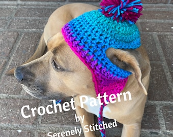 CROCHET PATTERN Dog Hat Earflap Hat with Braids - Sizes xxs, xs, s, m, l, xl, and xxl