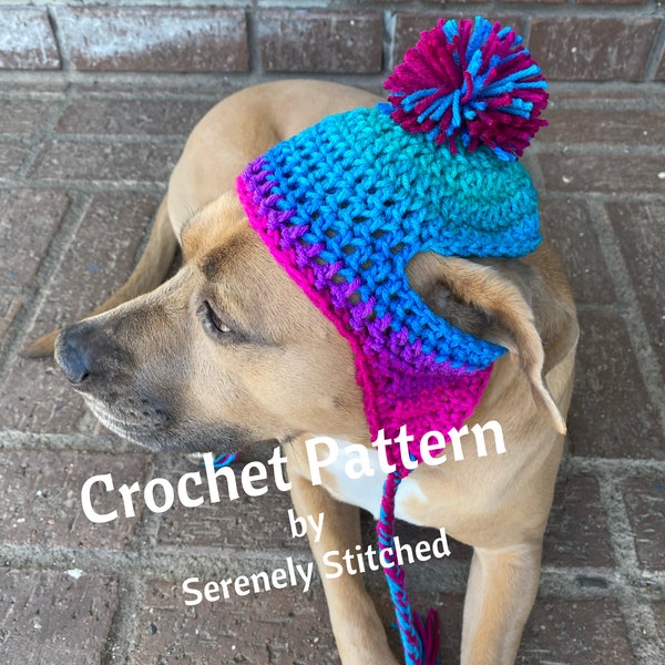 CROCHET PATTERN Dog Hat Earflap Hat with Braids - Tailles xxs, xs, s, m, l, xl et xxl