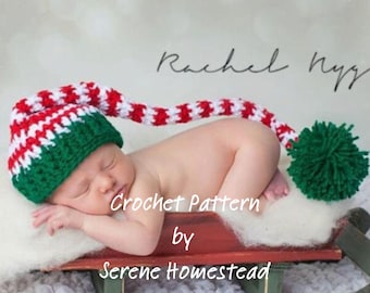 Crochet Striped Christmas Elf Hat Pattern, Baby & Child Sizes Newborn–Child, Beginner Friendly PDF