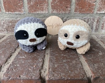 Crochet Mini Sloth Plushie, Mini Plush Animal, Sloth Toy, Sloth Stuffed Animal, Mini Sloth [Dark Grey with Cream or Almond with Cream]