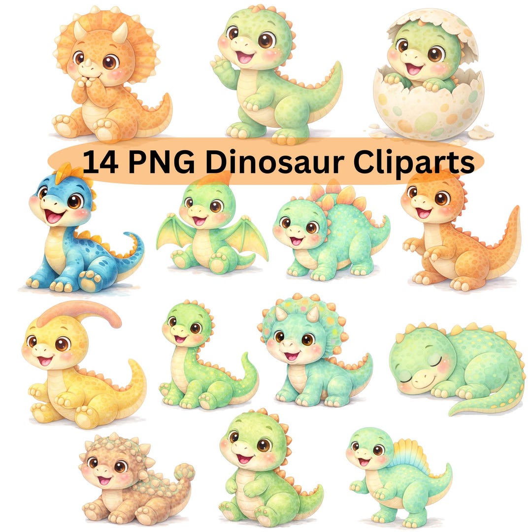 Cute Watercolor Dinosaur Clipart Bundle | Colorful Dino Illustration ...