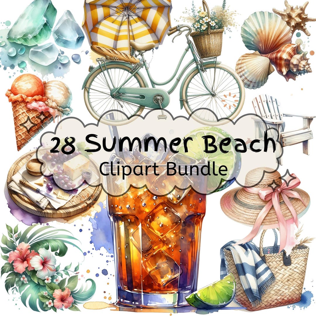 Watercolor Summer Beach Clipart Bundle | Coastal Boho PNG | Tropical ...