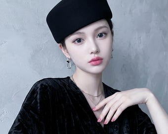 Wide Brim Boater Hat Women | Stiff Wool Felt Bolero | Spanish Cordobes Style | Elegant Church Hat with Pleated Band