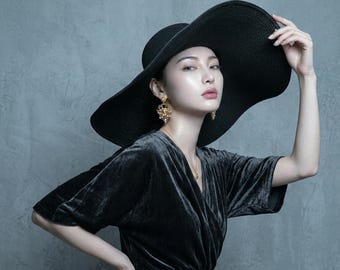 Extra Large Wide Brim Sun Hat for Women, Oversized Straw BeachHat,AudreyHepburnStyleFloppy Hat,ElegantWeddingGuest Hat,UVProtectionTravelHat