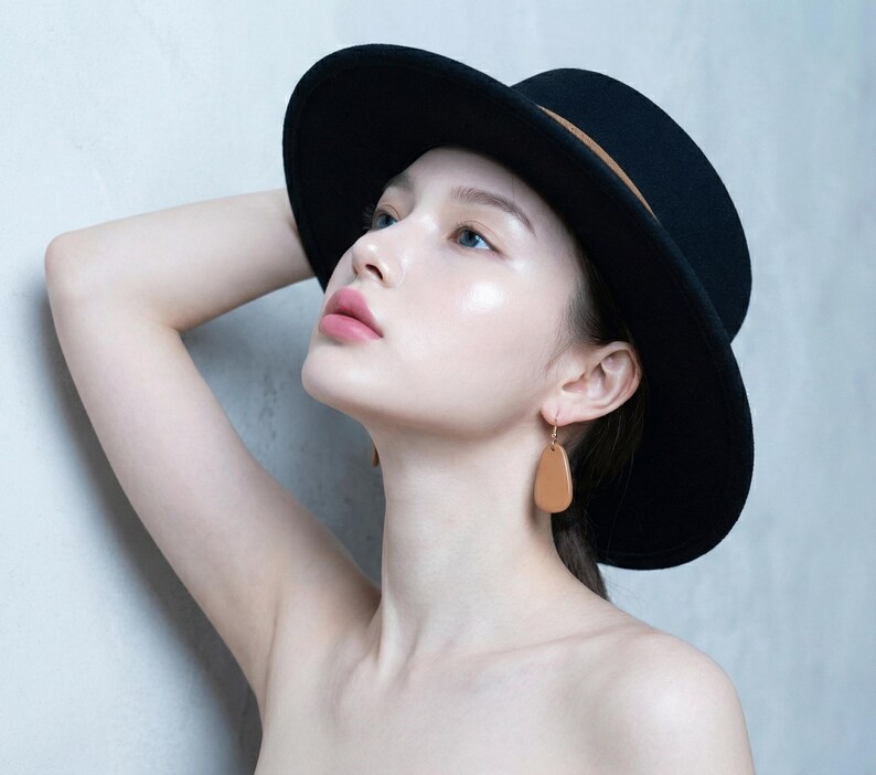 Stiff Ribbon Hat Beige Wool Felt Boater Hat, Wide Flat Brim Fedora With Ribbon, Western ...