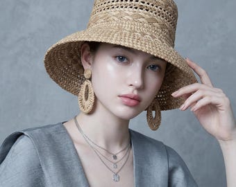 Handmade Straw Bucket Hat for Women, Boho Raffia Sun Hat, French Style Summer Beach Hat, Breathable Hand Woven Vacation Hat, Gift for Her