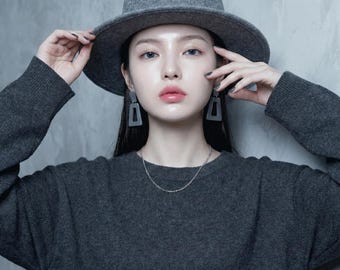 Grey Wool Felt Boater Hat, Wide Flat Brim Fedora, Stiff Brim Bolero Hat, Womens & Mens Winter Hat, Minimalist Fashion