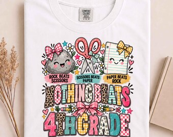 Nada supera a 4.º grado. Divertida camiseta para niños y maestros para la vuelta al cole, camiseta de piedra, papel o tijera, regalo para cuarto grado, camiseta para maestros de primaria.