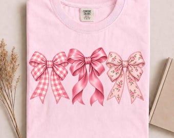 Cute Pink Ribbon Bow Coquette Preppy Aesthetic Girls Gift T-Shirt, Pink Bow Shirt, Coquette Shirt, Preppy Girl Tee, Feminine Gift