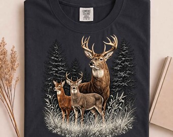 Camiseta vintage de cazador de ciervos y amantes de la naturaleza en el bosque, camiseta retro de ciervos, camiseta de naturaleza estilo cottagecore, regalo estilo cabaña, camiseta para amantes de la naturaleza