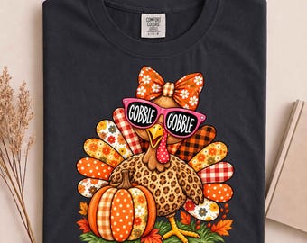 Lindo pavo con lazo para Acción de Gracias, otoño, niñas, camiseta retro de pavo, camiseta familiar de Acción de Gracias, lindo regalo de pavo de otoño