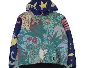 Geüpcycled regenwoud dier tapijt deken aangepaste handgemaakte safari hoodie