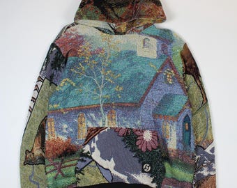 Handmade Tapestry Blanket Hoodie Custom Animal Nature Woven Pullover