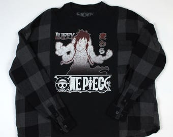 Handmade One Piece Long Sleeve T-Shirt Custom Anime Graphic Flannel Tee