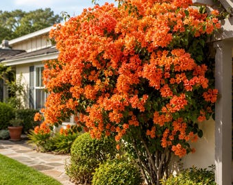 Set 2 Sundown Orange Bougainvillea Live Plants 4-6 Inch Tall, Bougainvillea Flowering Vine Starters for Patio and Garden Growing