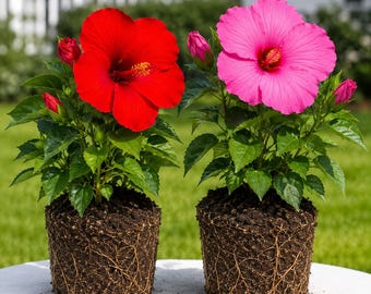 Set 2 Mix Hibiscus Plant Live for Planting, Hardy Hibiscus Flower Plant, Flowering Tropical Shrub, 4-8 Inch Tall, No Pot, No Ship TX