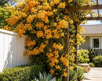 2 California Gold Bougainvillea Live Plants 4-6 Inches Tall, Bougainvillea Vine Tropical Flowering Vine Starters for Patio and Garden