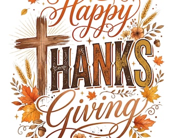 Thanksgiving PNG, Happy Thanksgiving Croix PNG, Christian Thanksgiving Design, religieux automne récolte Sublimation graphique