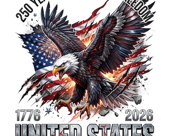250e anniversaire des États-Unis PNG | 1776-2026 Drapeau en détresse et sublimation de pygargue à tête blanche | America 250 Cinquantenaire | Design de chemise du 4 juillet